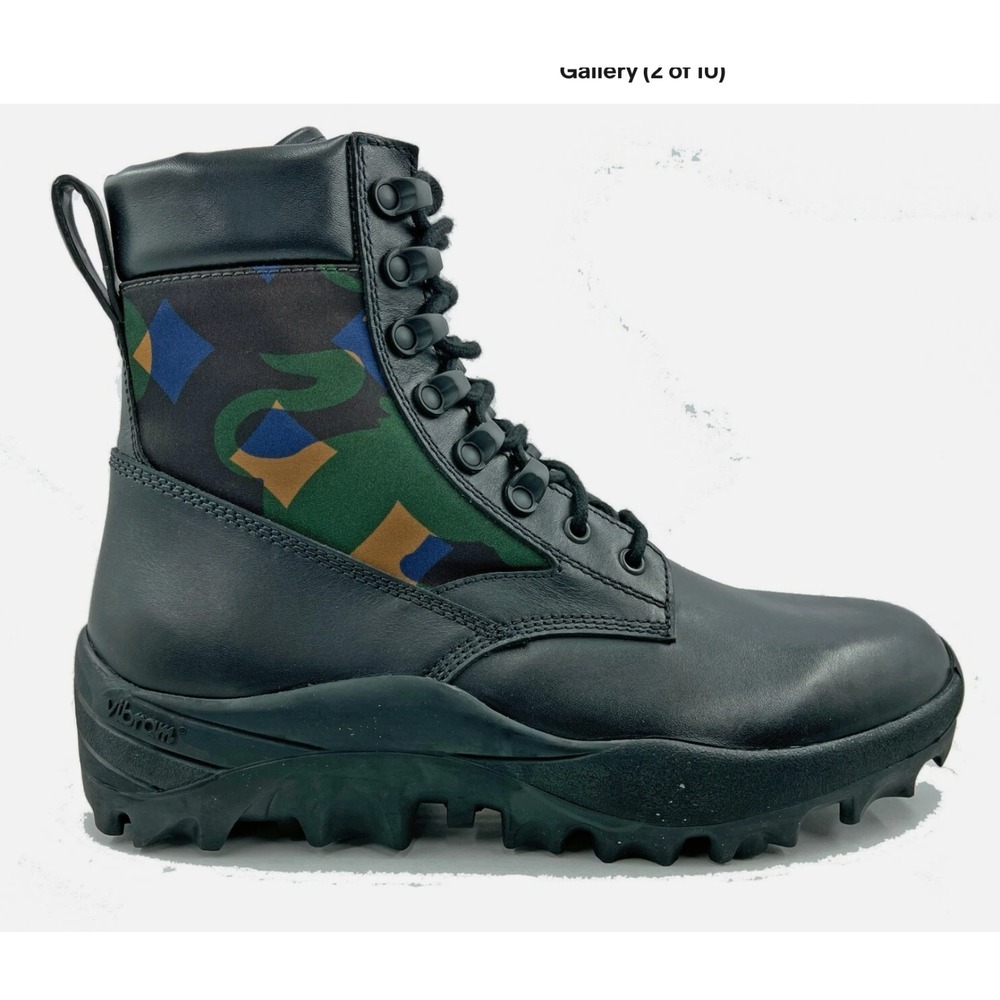 MCM Men's Black Leather Camo Nylon RESNICK Combat Boots Shoes 9AMM80, SZ. 42 - Picture 2 of 12